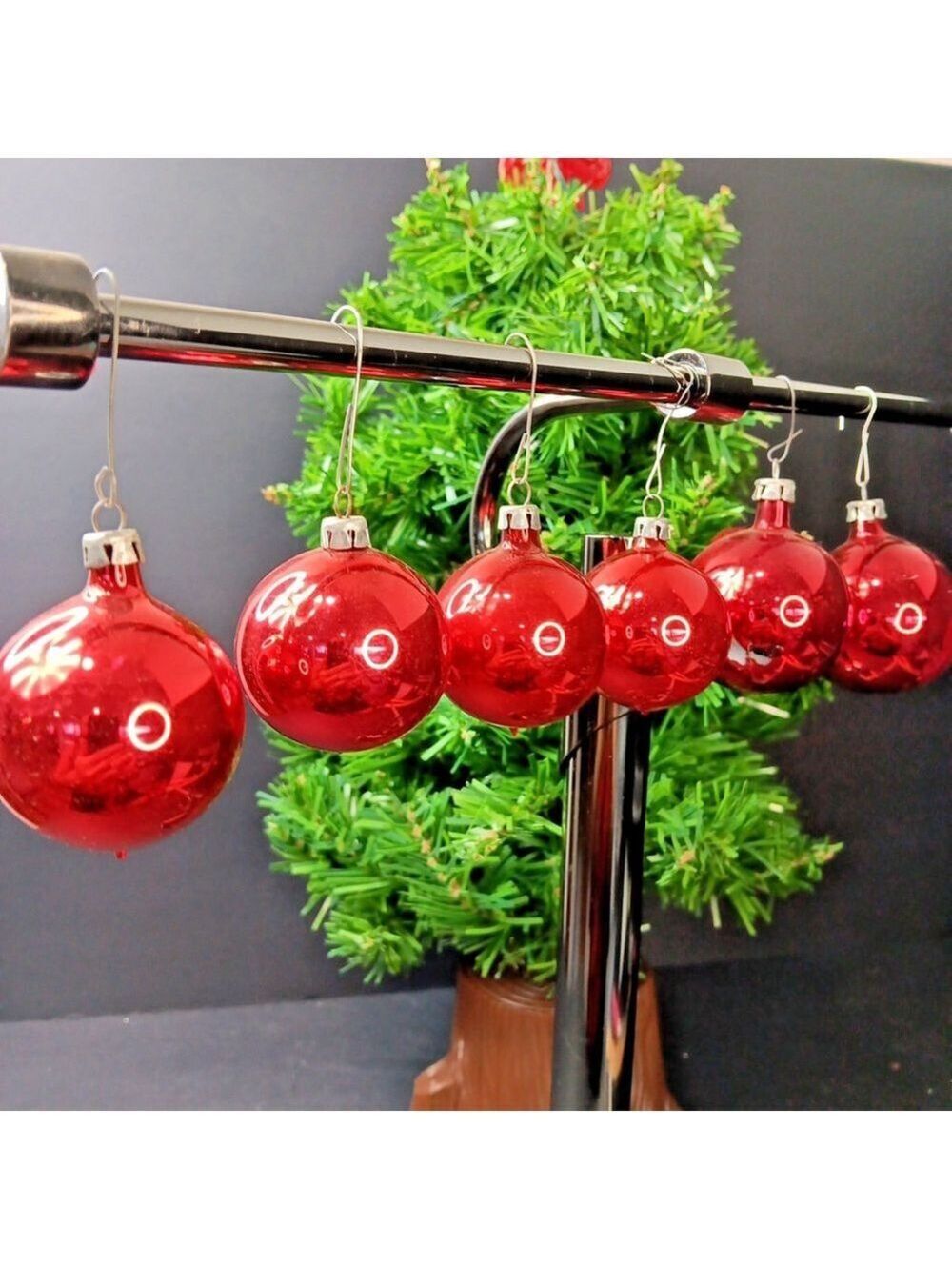 6 Poland Christmas Bauble Ornaments Glass Various Colors Vintage Red 2 Sizes